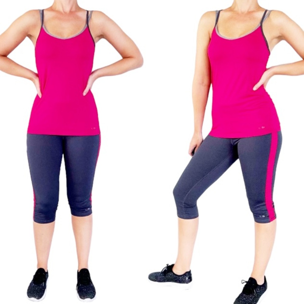 C9 by Champion gray pink matching tank top crop legging workout set size medium